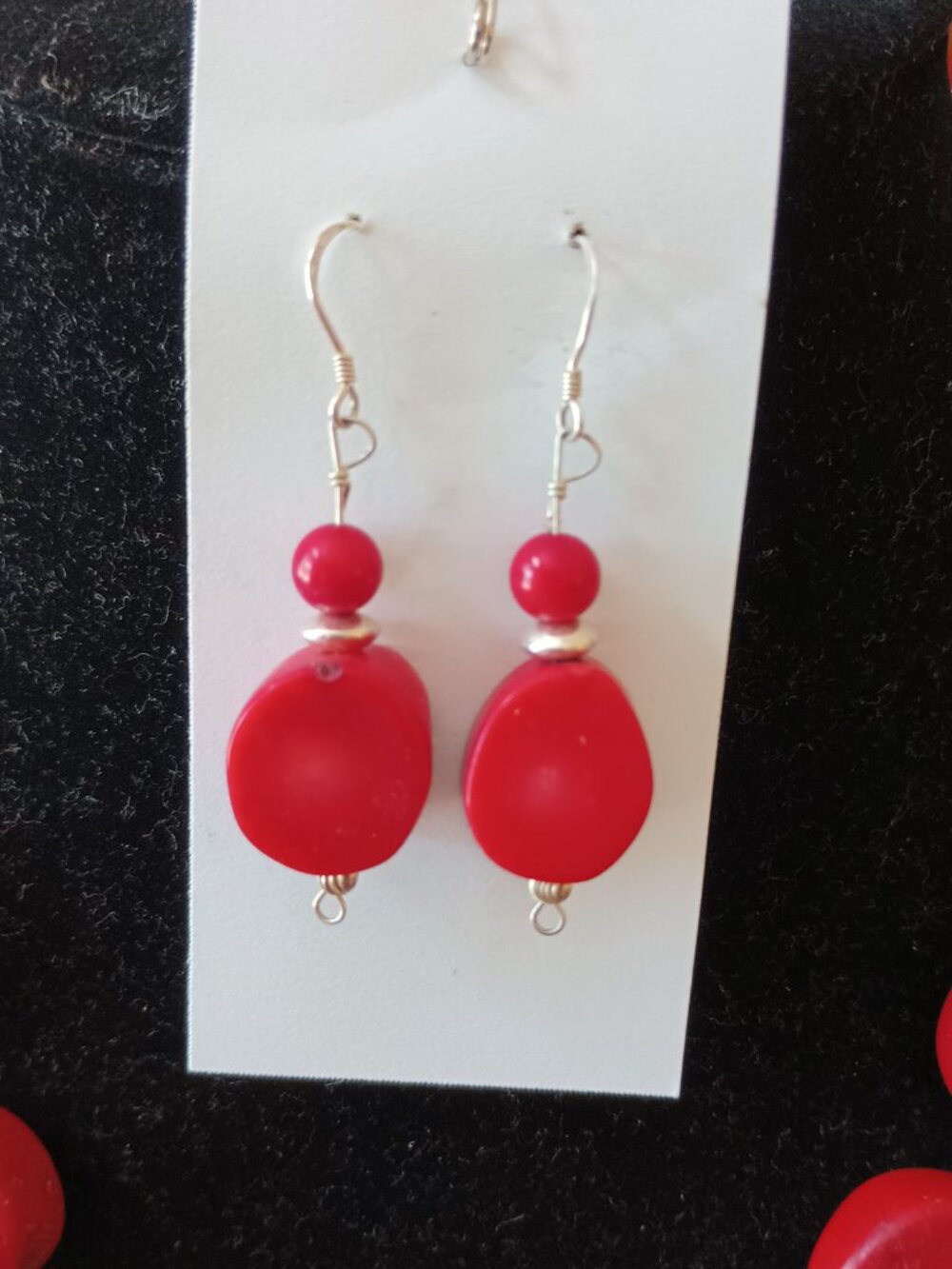 Red Coral and Sterling Silver Necklace and Earrings Set - Picture 3 of 8
